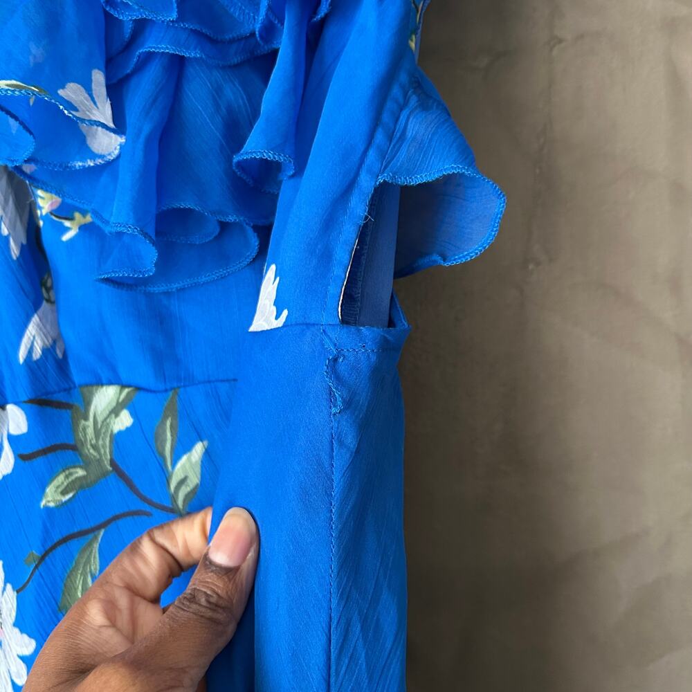 Asos Design Blue Ruffle Trim Dipped Hem Maxi Dress US Size 4 - Picture 5 of 14